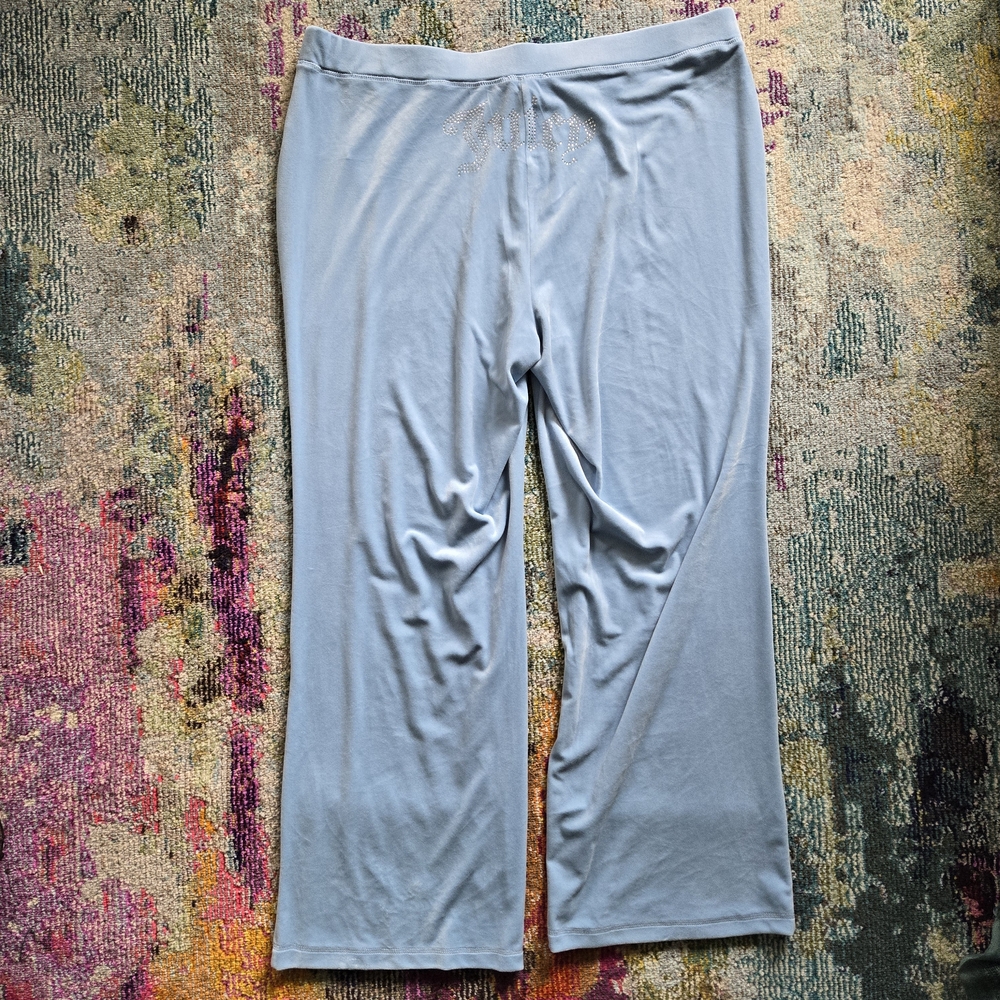 Juicy Couture Light Blue Velour Wide Leg Lounge Pants With Rhinestones
